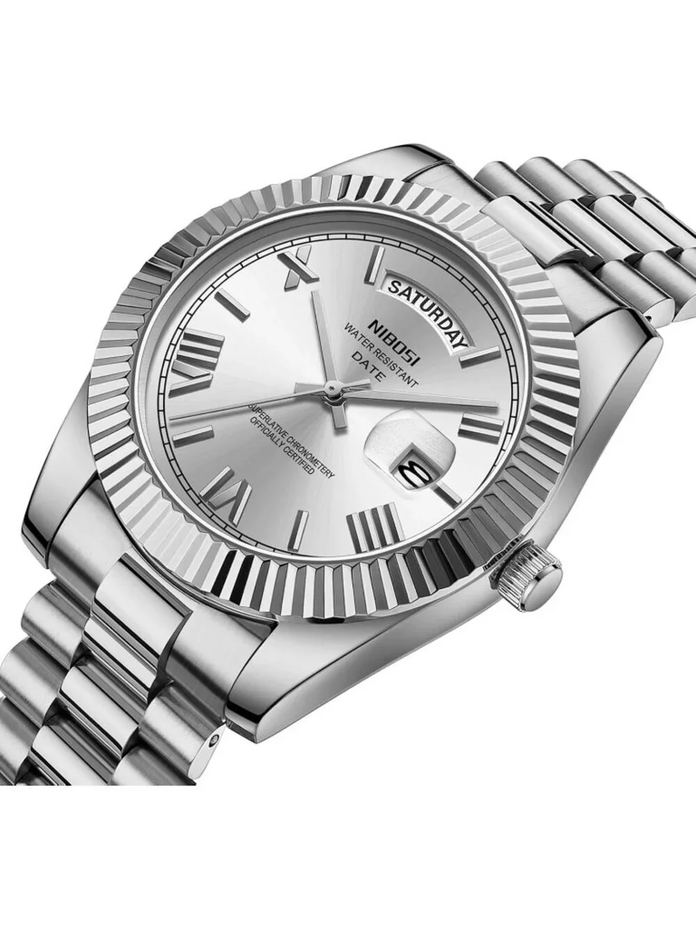 Nibosi Men's Silver Analog Quartz Stainless Steel Waterproof Desiger Wrist Watch